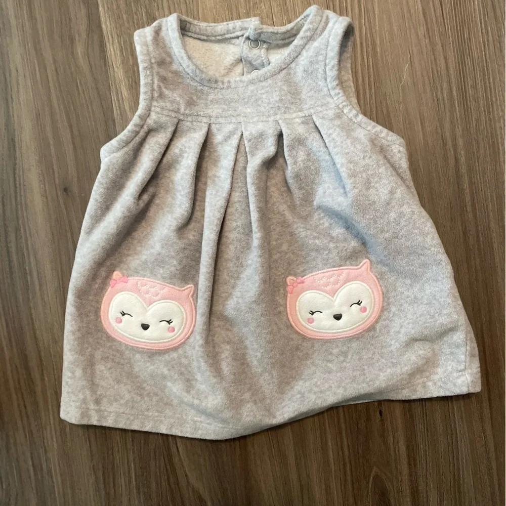 Carters fleece baby girl Adorable Baby Owl Dress and Hoodie Set size 3 months